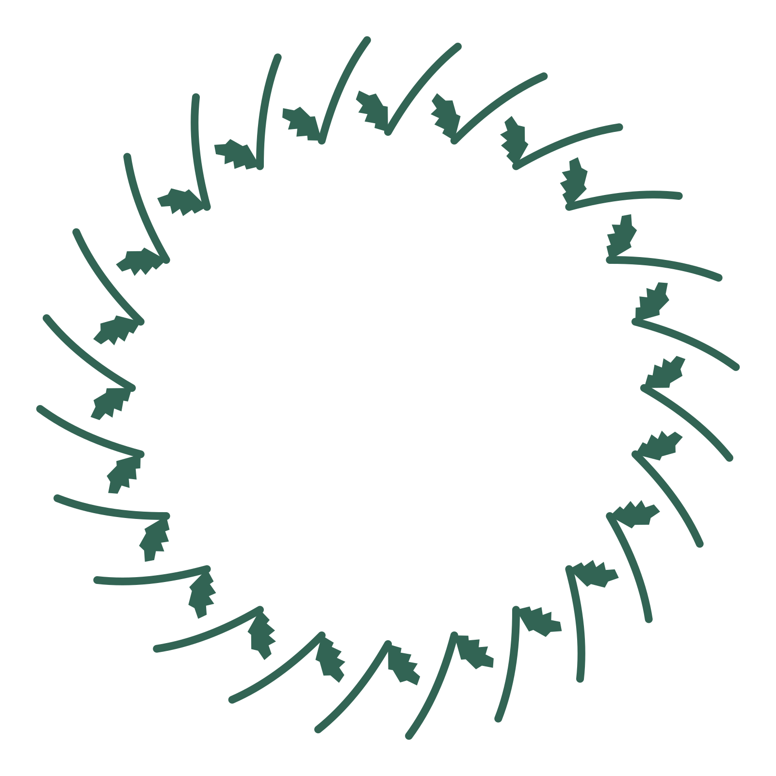 A full birch wreath made from 24 leafy motifs around an empty centre.