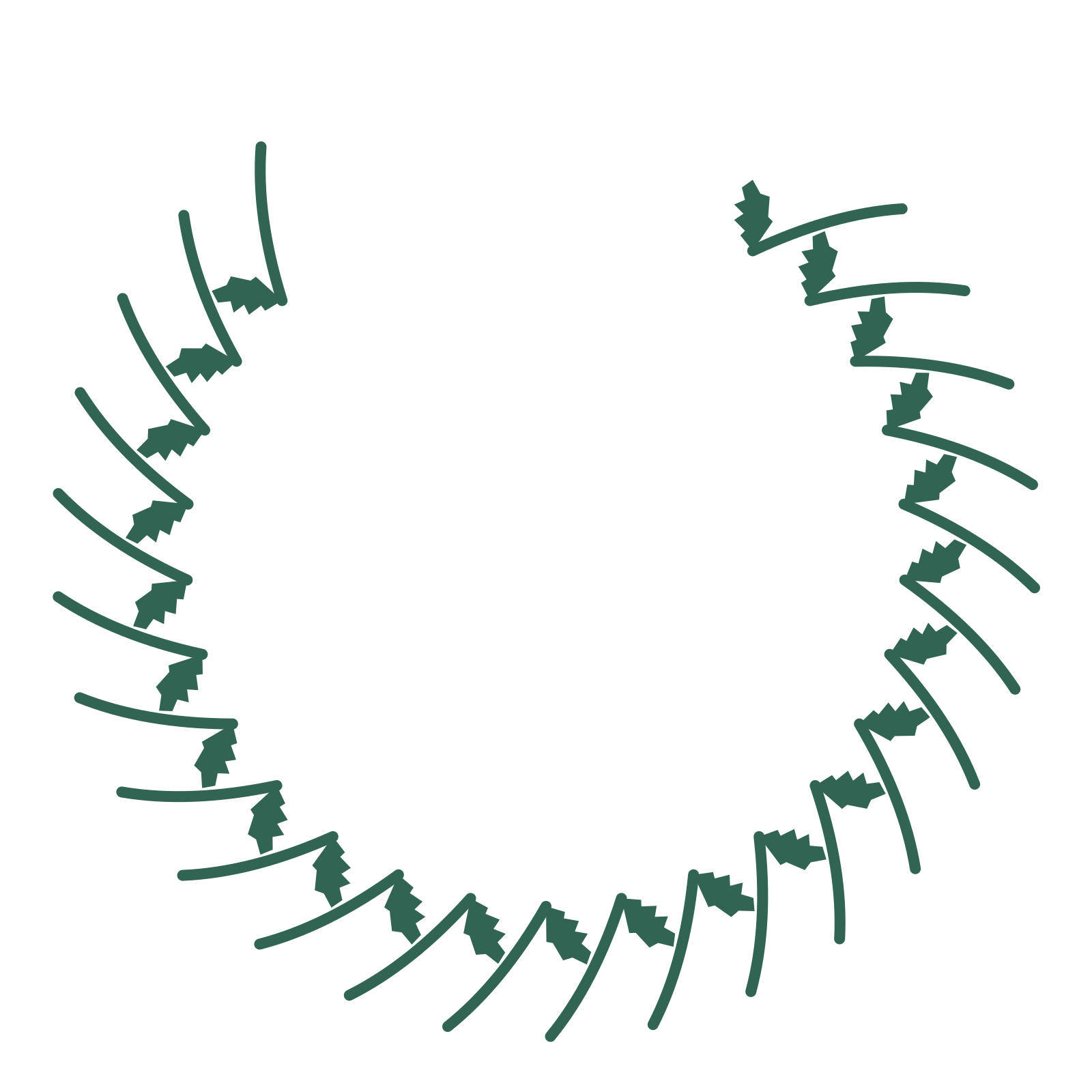 A open top birch wreath made from 24 leafy motifs around an empty centre.