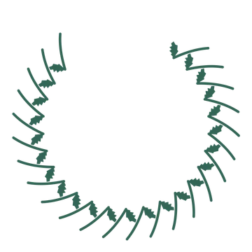A open top birch wreath made from 24 leafy motifs around an empty centre.
