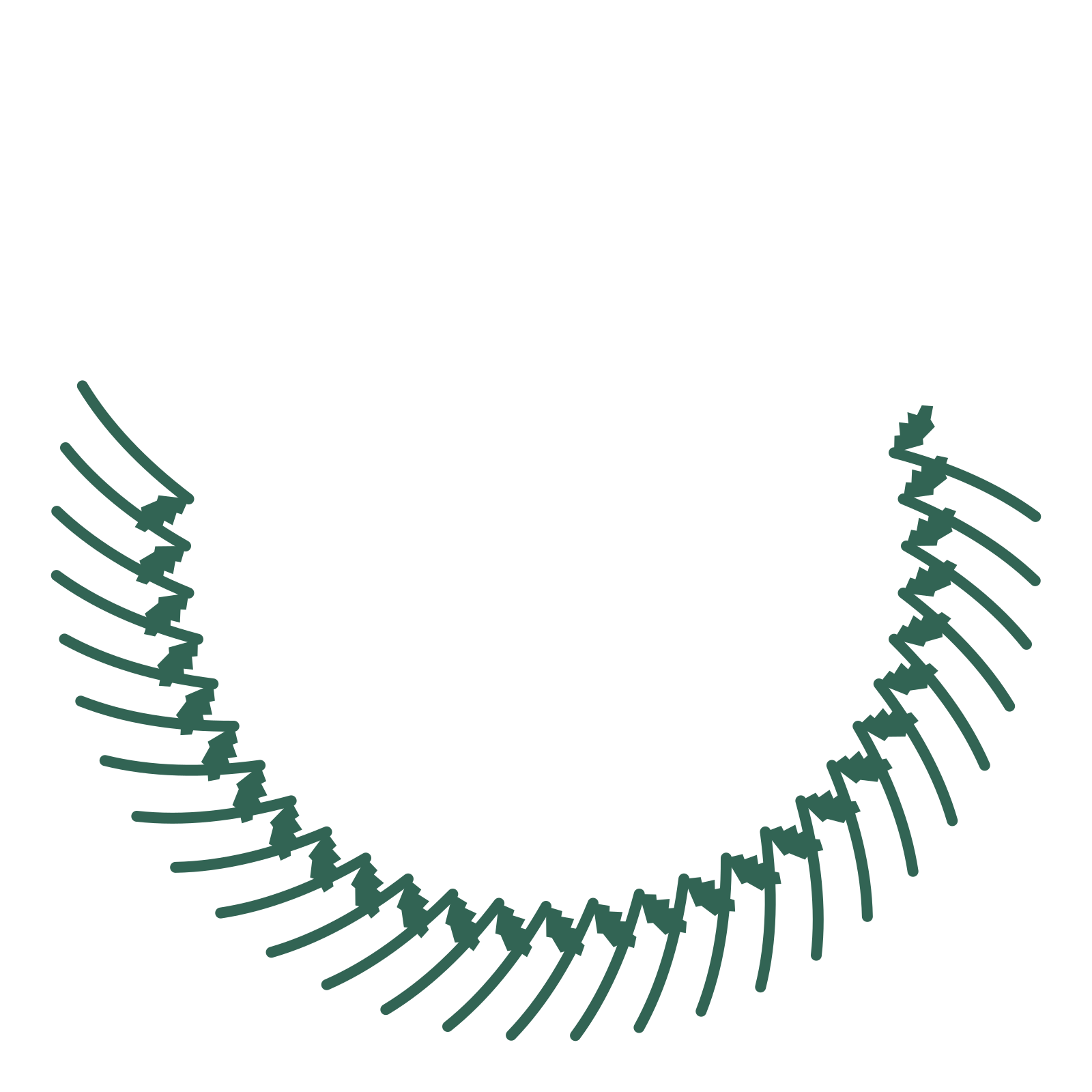A crescent birch wreath made from 28 leafy motifs around an empty centre.