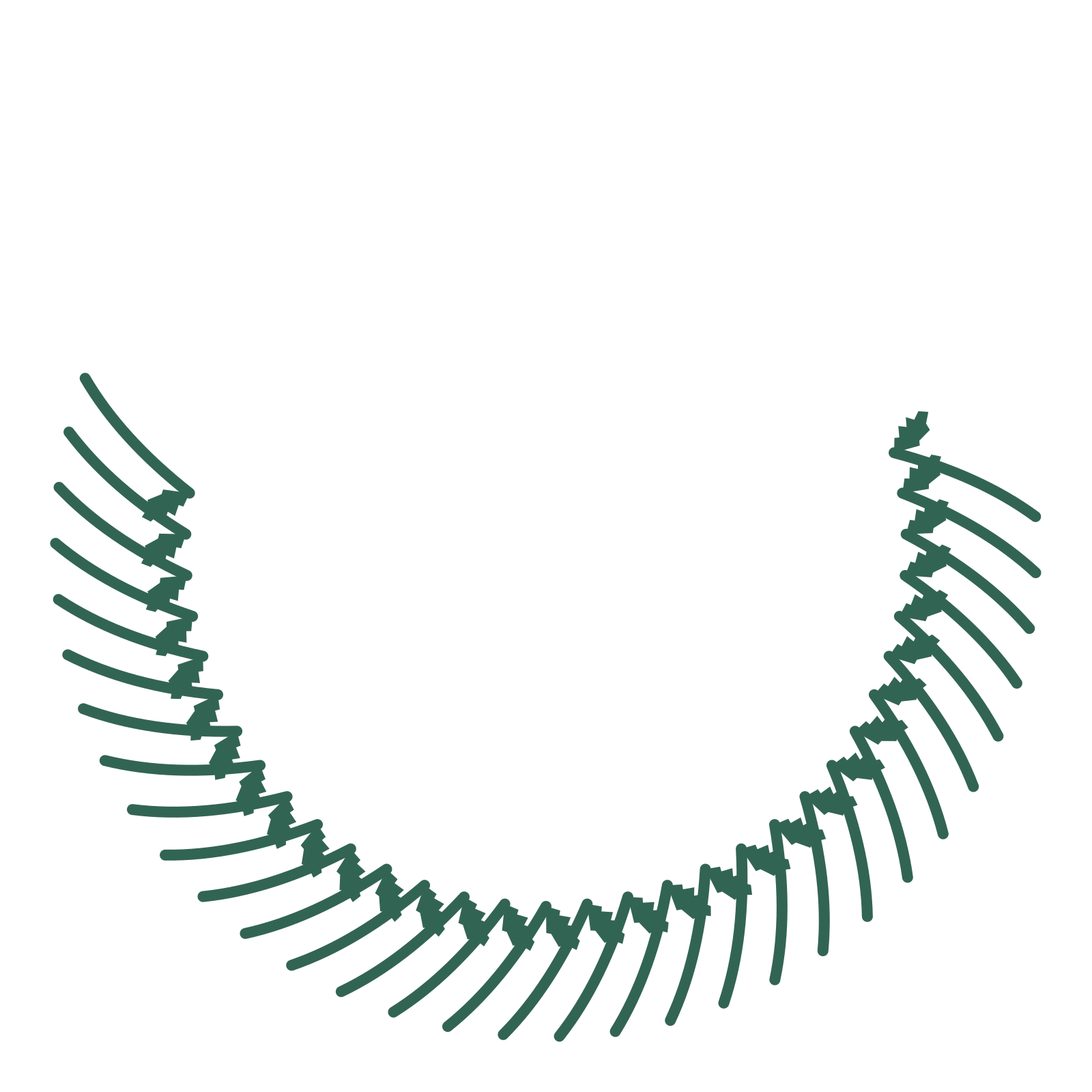 A crescent birch wreath made from 32 leafy motifs around an empty centre.