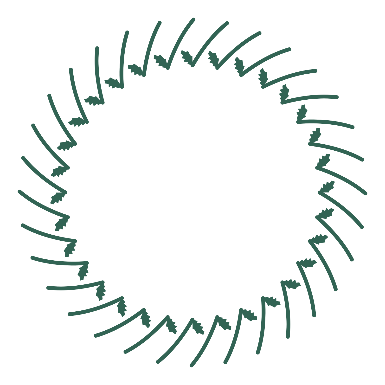 A full birch wreath made from 32 leafy motifs around an empty centre.