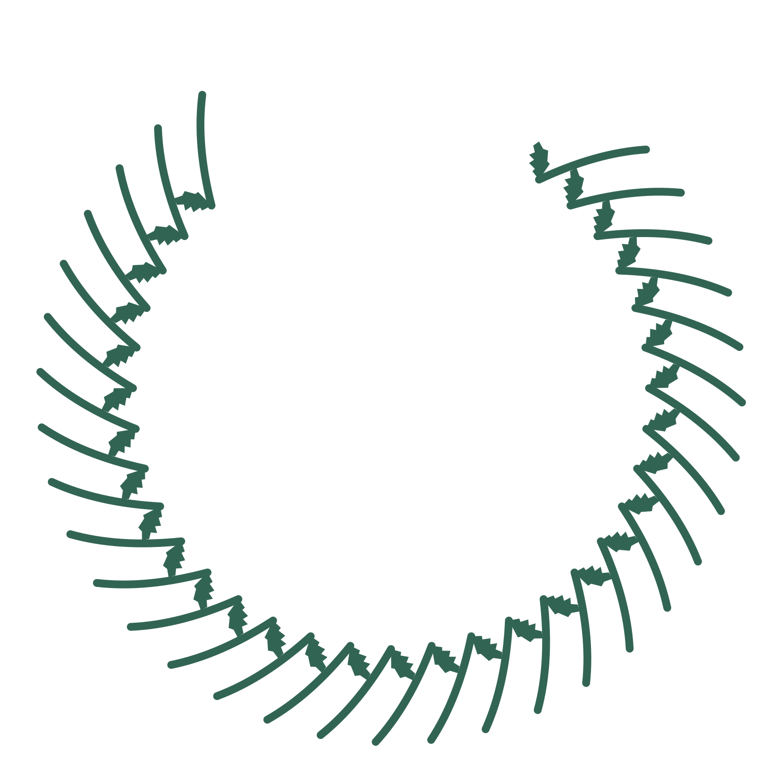 A open top birch wreath made from 32 leafy motifs around an empty centre.