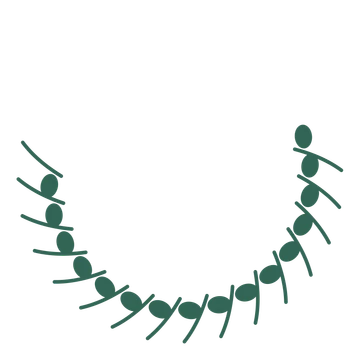 A crescent eucalyptus wreath made from 16 leafy motifs around an empty centre.