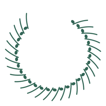 A open top eucalyptus wreath made from 28 leafy motifs around an empty centre.