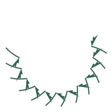 A crescent fern wreath made from 12 leafy motifs around an empty centre.