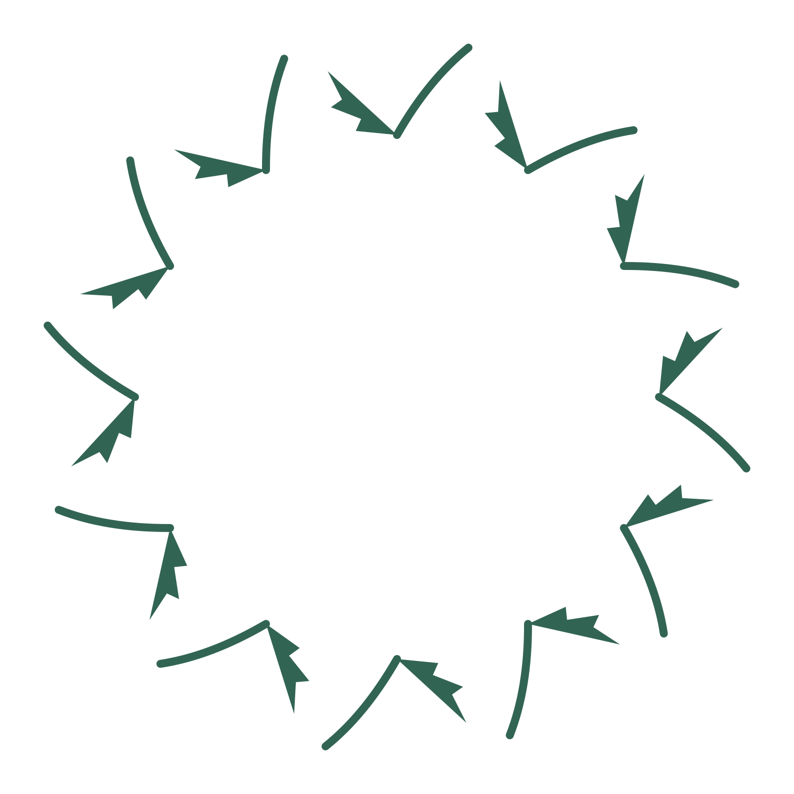 A full fern wreath made from 12 leafy motifs around an empty centre.