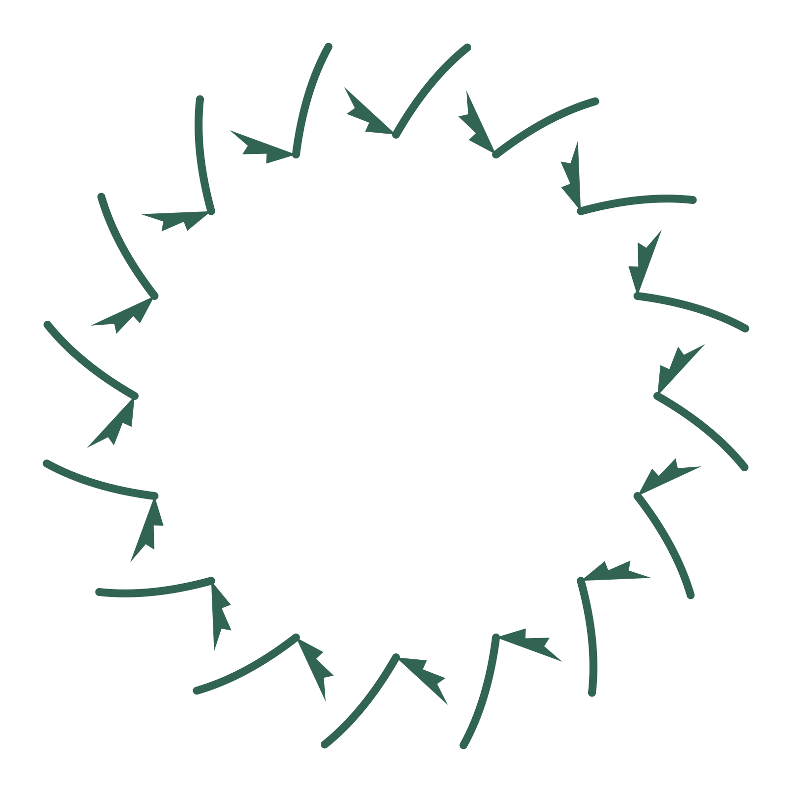 A full fern wreath made from 16 leafy motifs around an empty centre.