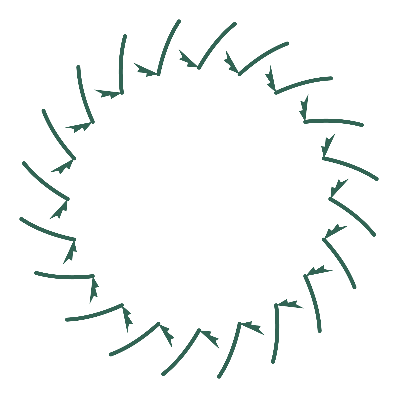 A full fern wreath made from 20 leafy motifs around an empty centre.