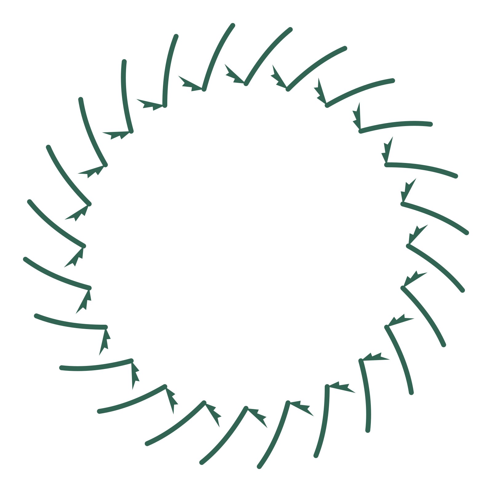 A full fern wreath made from 24 leafy motifs around an empty centre.