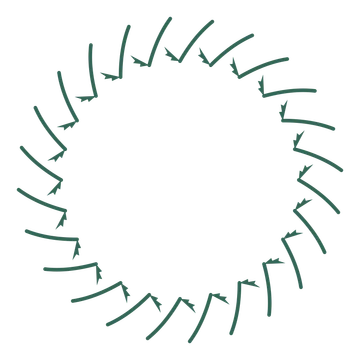A full fern wreath made from 24 leafy motifs around an empty centre.