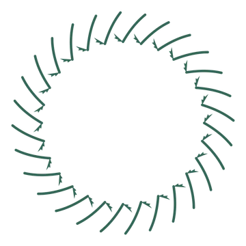 A full fern wreath made from 28 leafy motifs around an empty centre.