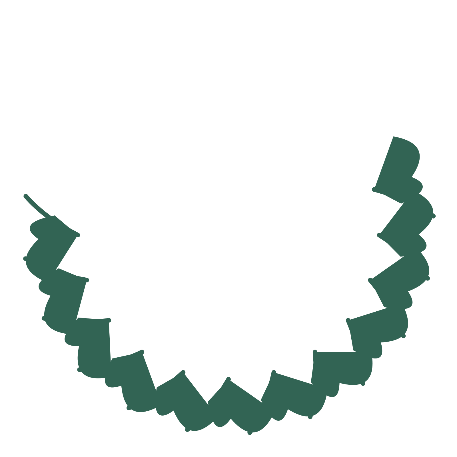 A crescent ginkgo wreath made from 12 leafy motifs around an empty centre.