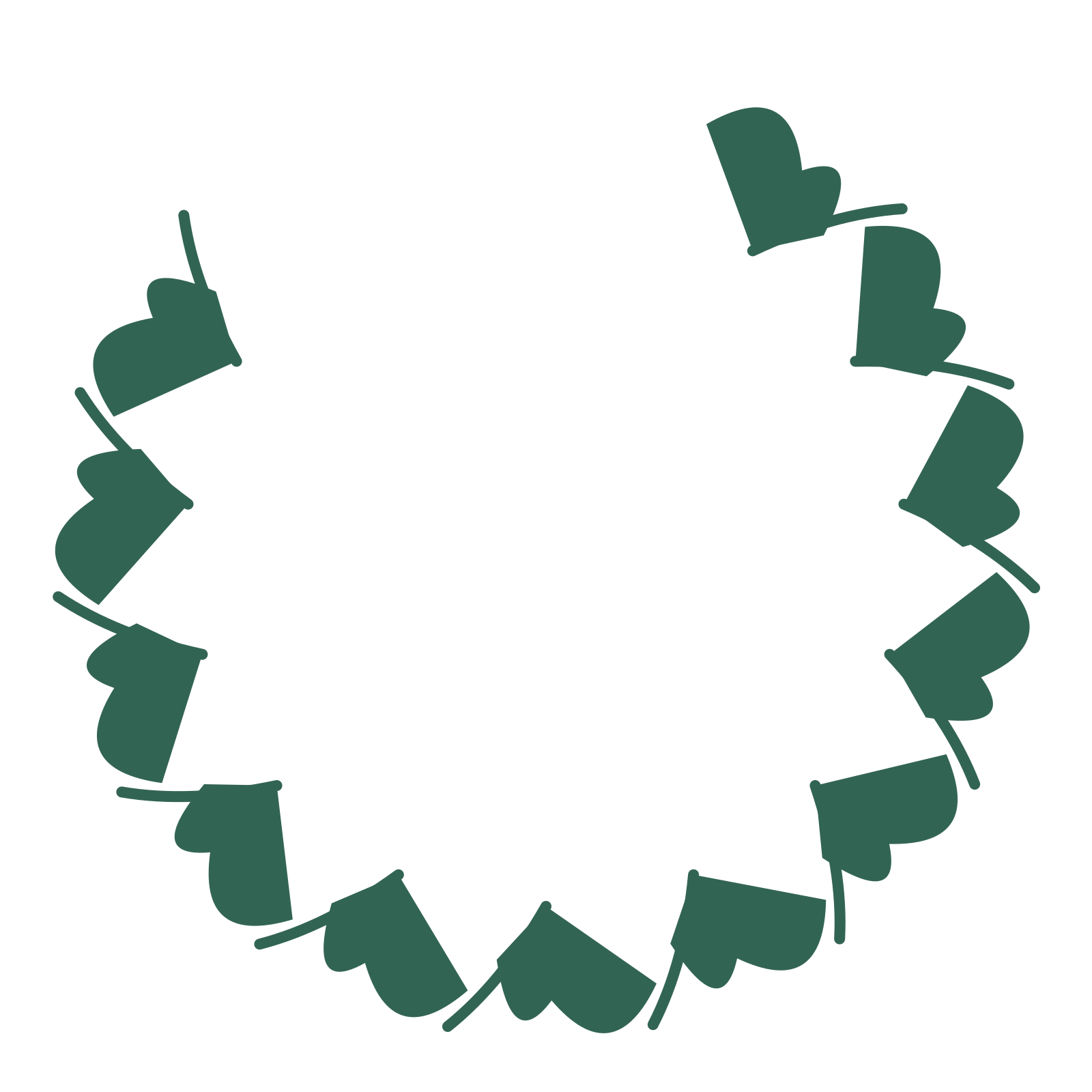 A open top ginkgo wreath made from 12 leafy motifs around an empty centre.