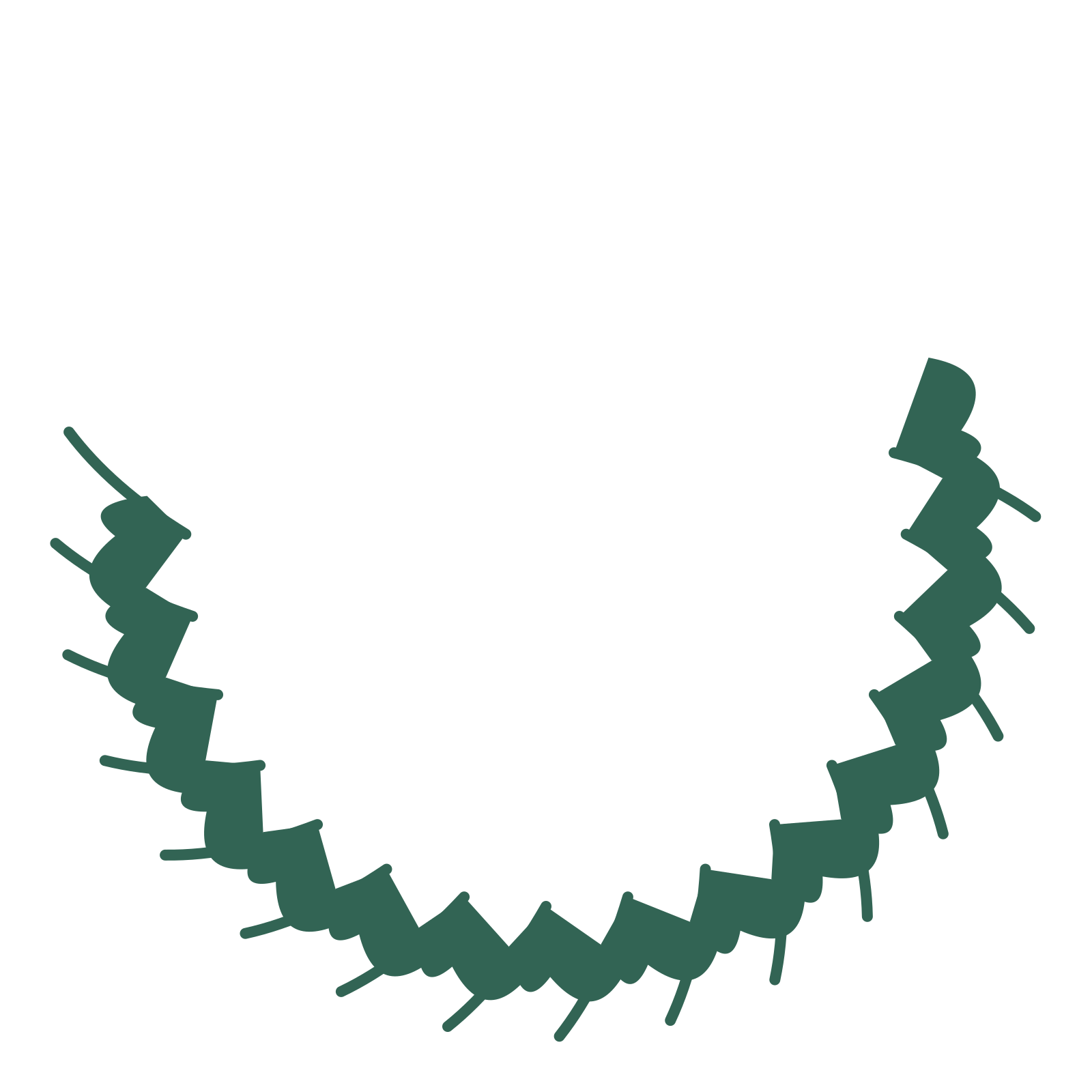 A crescent ginkgo wreath made from 16 leafy motifs around an empty centre.