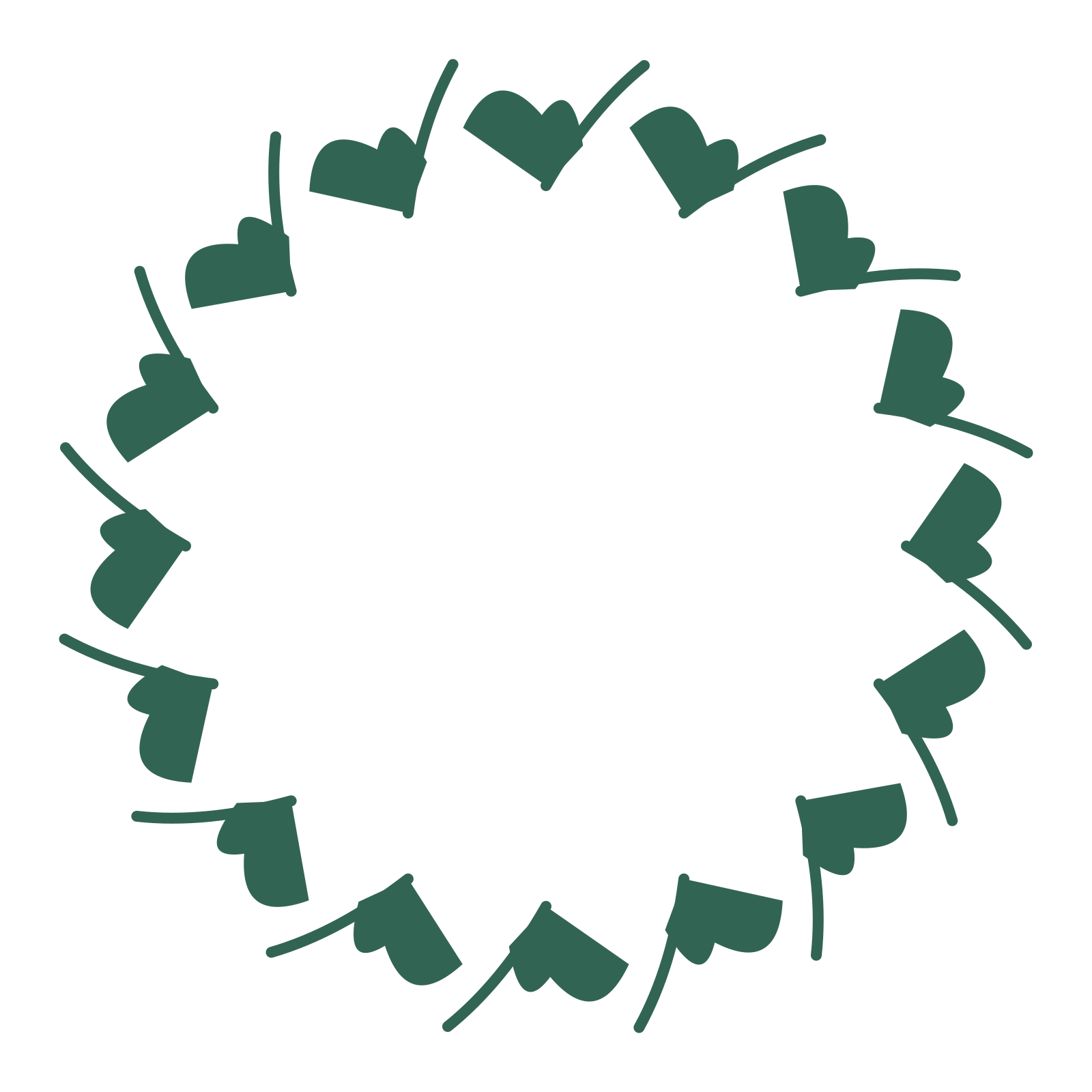 A full ginkgo wreath made from 16 leafy motifs around an empty centre.