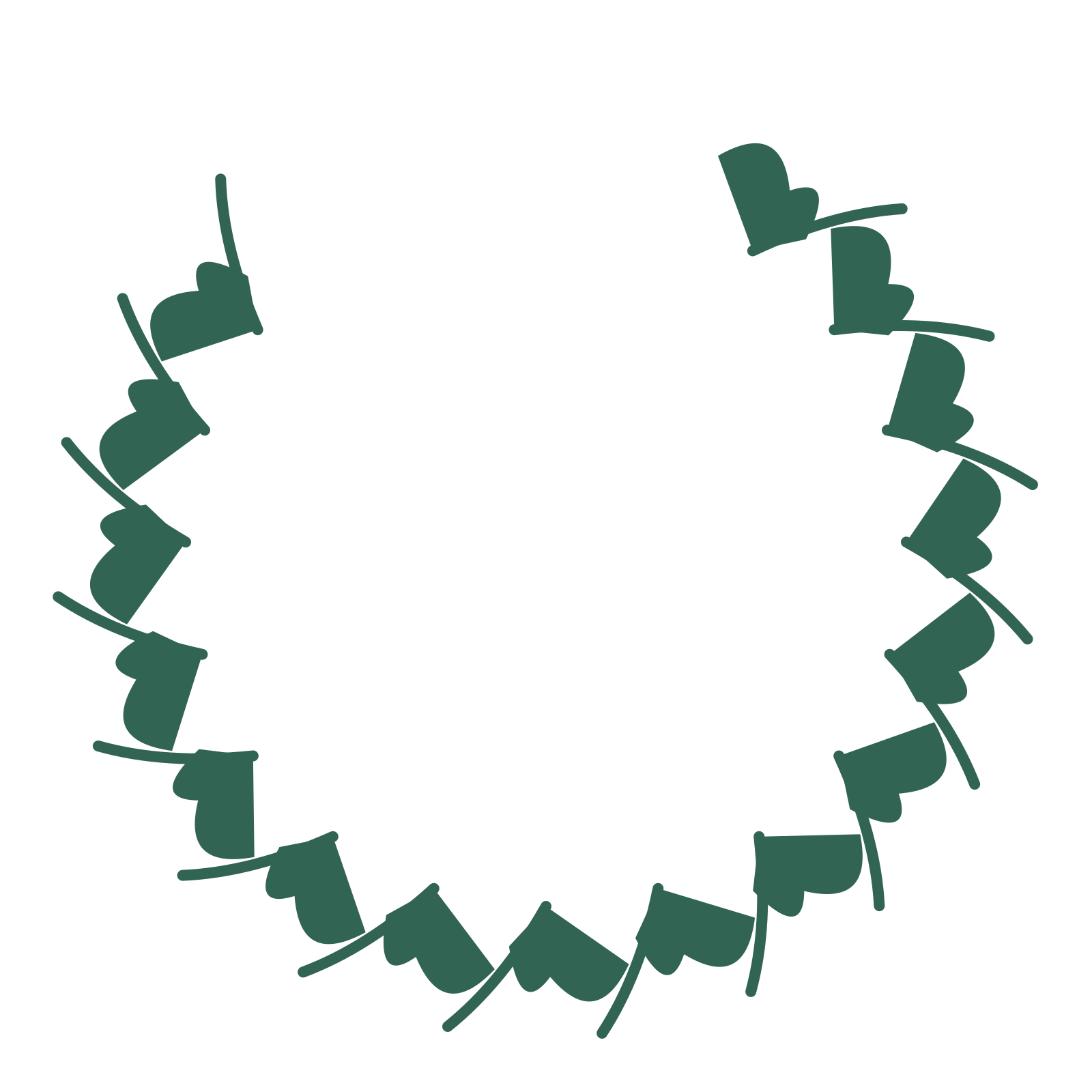 A open top ginkgo wreath made from 16 leafy motifs around an empty centre.