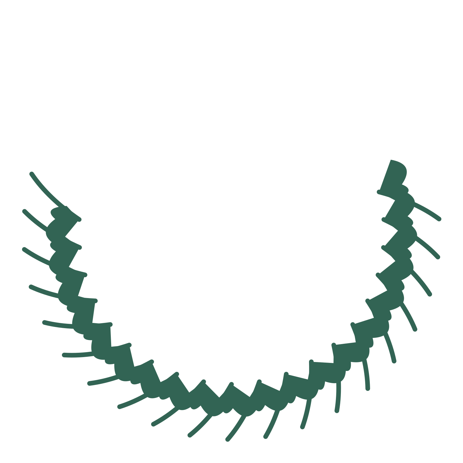 A crescent ginkgo wreath made from 20 leafy motifs around an empty centre.