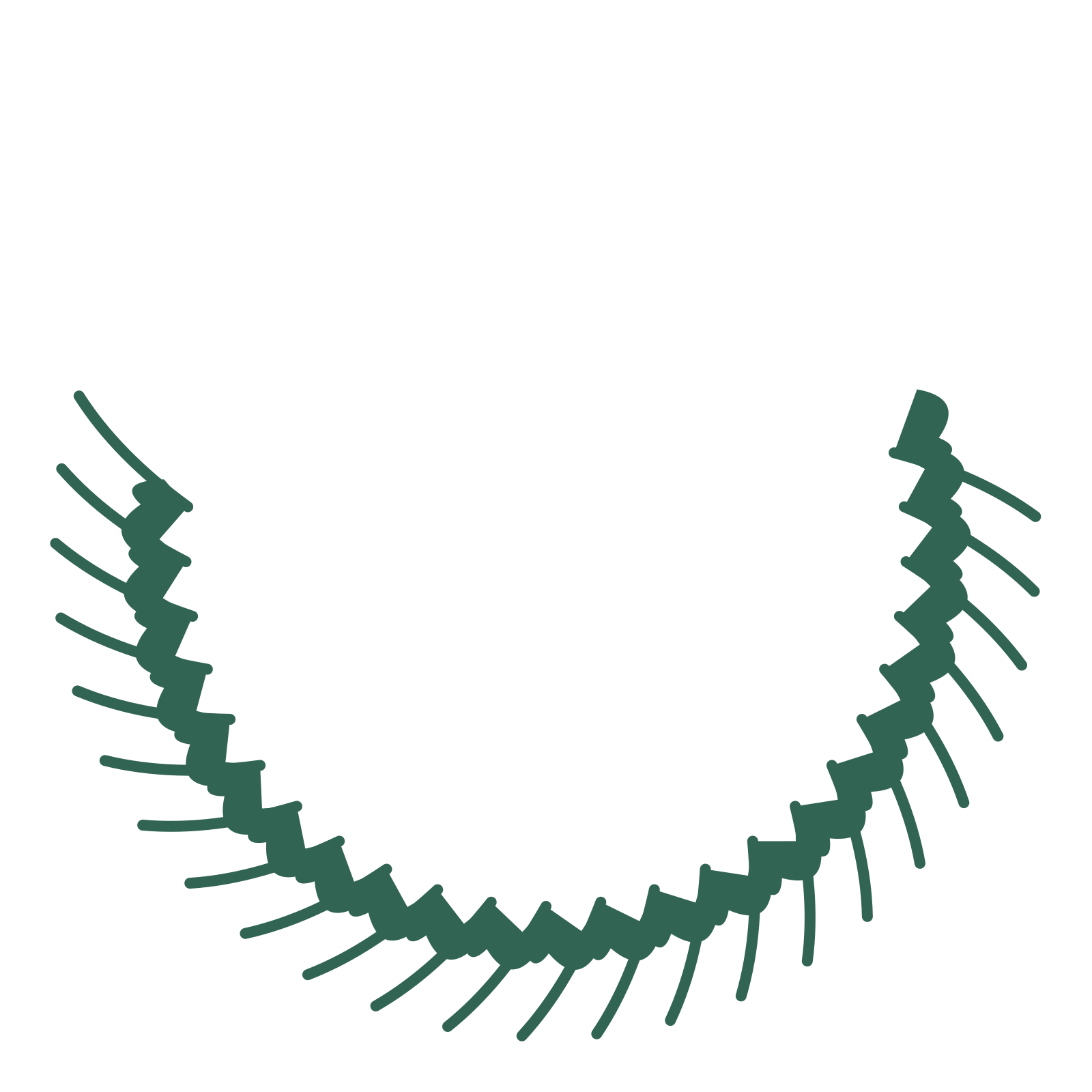A crescent ginkgo wreath made from 24 leafy motifs around an empty centre.