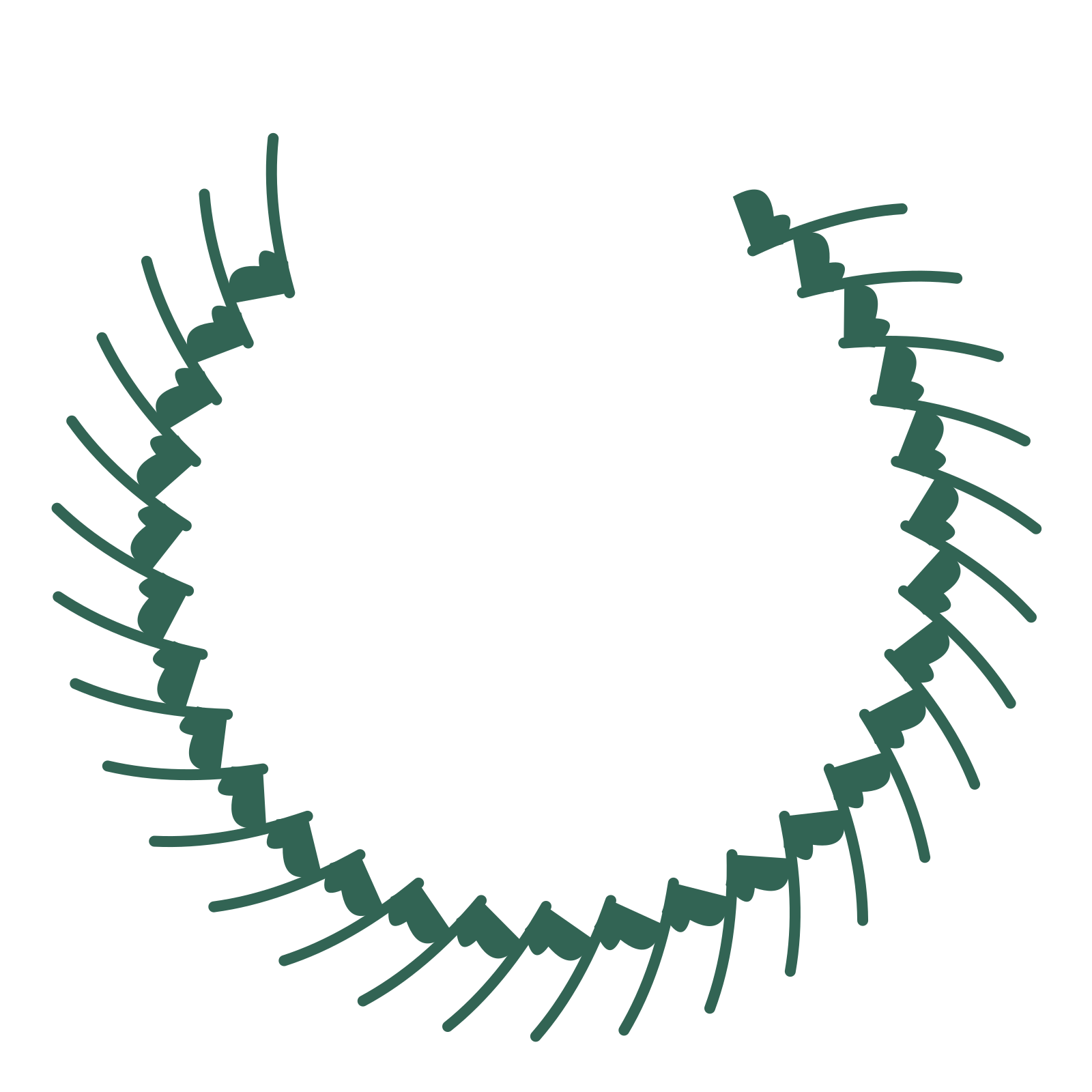 A open top ginkgo wreath made from 28 leafy motifs around an empty centre.
