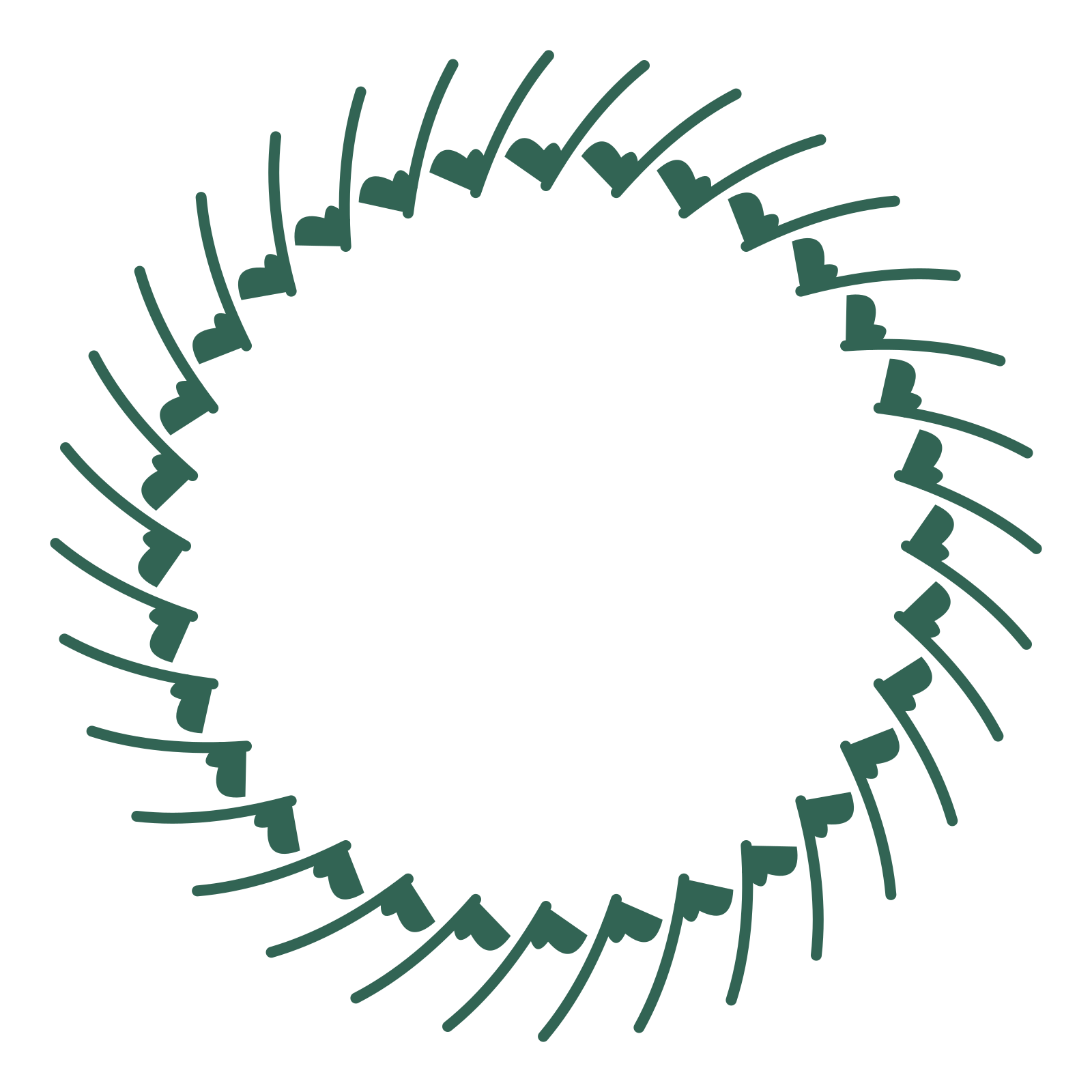 A full ginkgo wreath made from 32 leafy motifs around an empty centre.