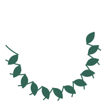 A crescent laurel wreath made from 12 leafy motifs around an empty centre.