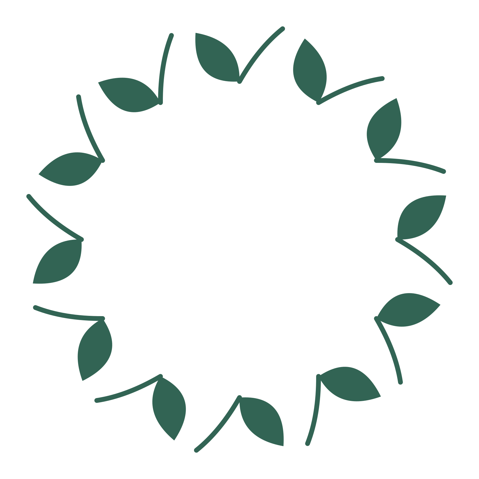 A full laurel wreath made from 12 leafy motifs around an empty centre.