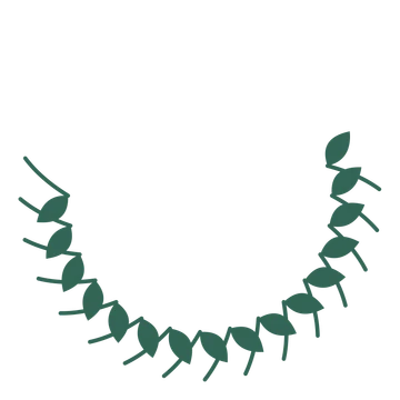 A crescent laurel wreath made from 16 leafy motifs around an empty centre.