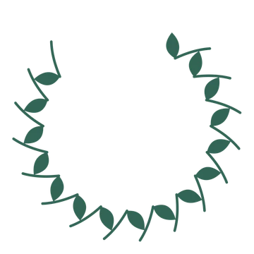 A open top laurel wreath made from 16 leafy motifs around an empty centre.