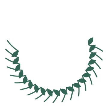 A crescent laurel wreath made from 20 leafy motifs around an empty centre.