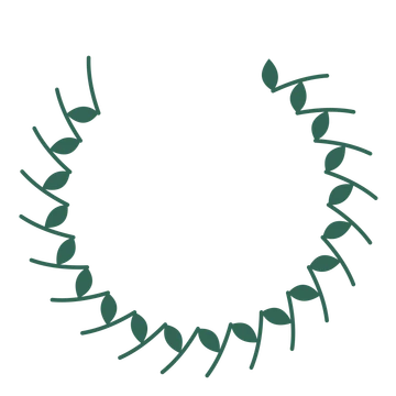 A open top laurel wreath made from 20 leafy motifs around an empty centre.