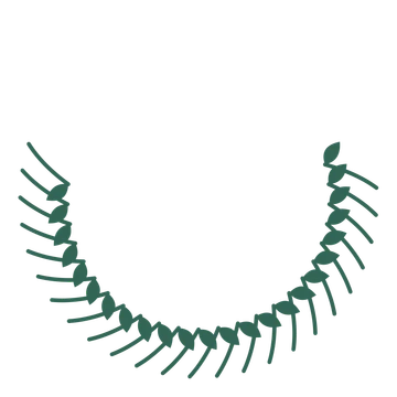 A crescent laurel wreath made from 24 leafy motifs around an empty centre.