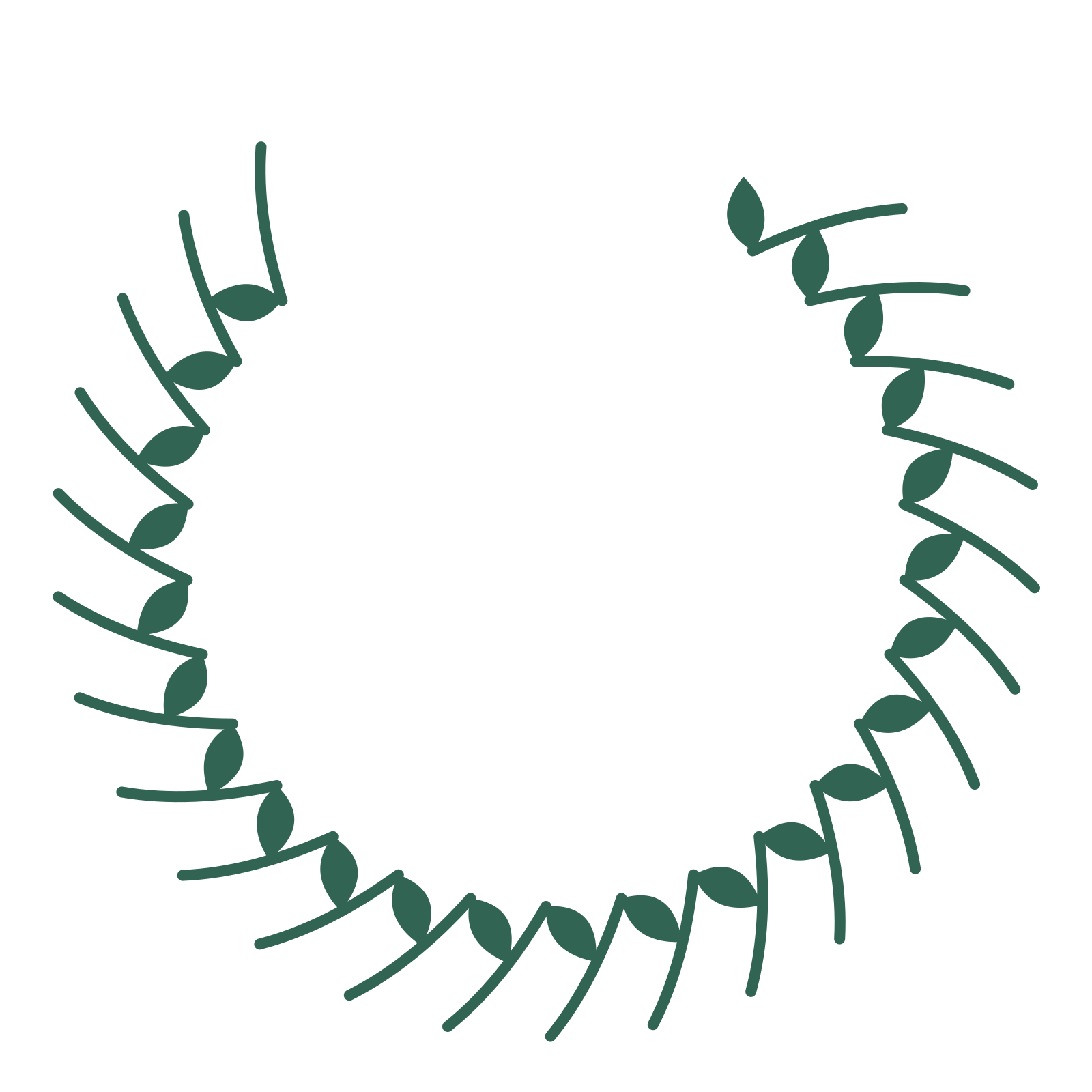 A open top laurel wreath made from 24 leafy motifs around an empty centre.