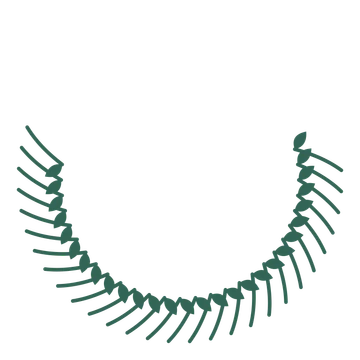 A crescent laurel wreath made from 28 leafy motifs around an empty centre.