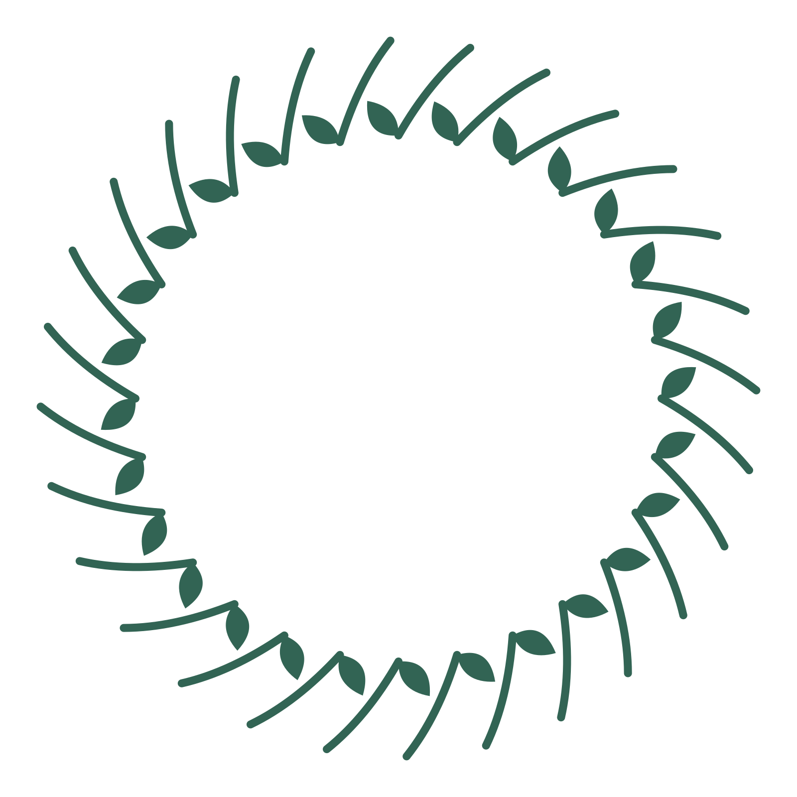 A full laurel wreath made from 28 leafy motifs around an empty centre.