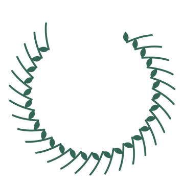 A open top laurel wreath made from 28 leafy motifs around an empty centre.