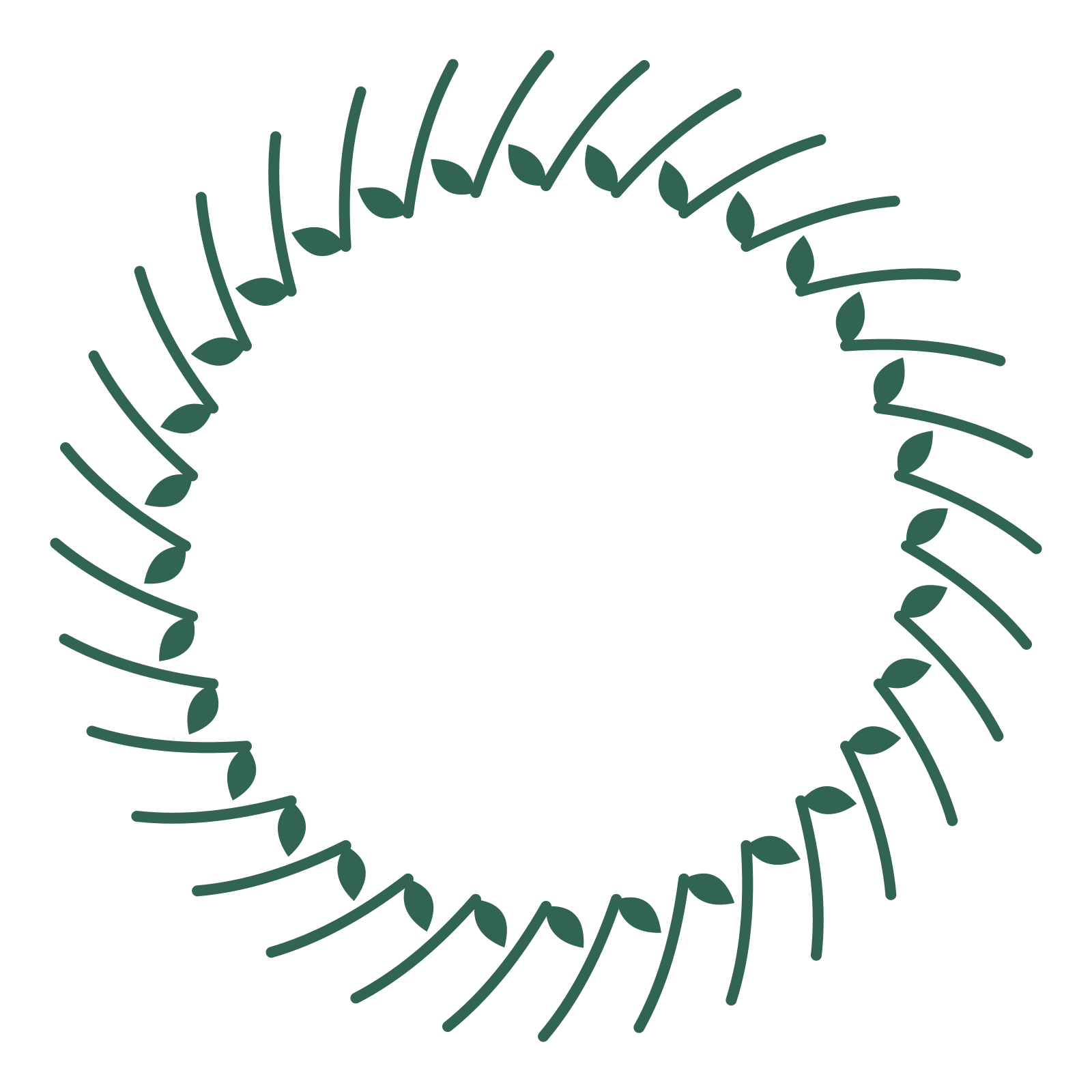 A full laurel wreath made from 32 leafy motifs around an empty centre.