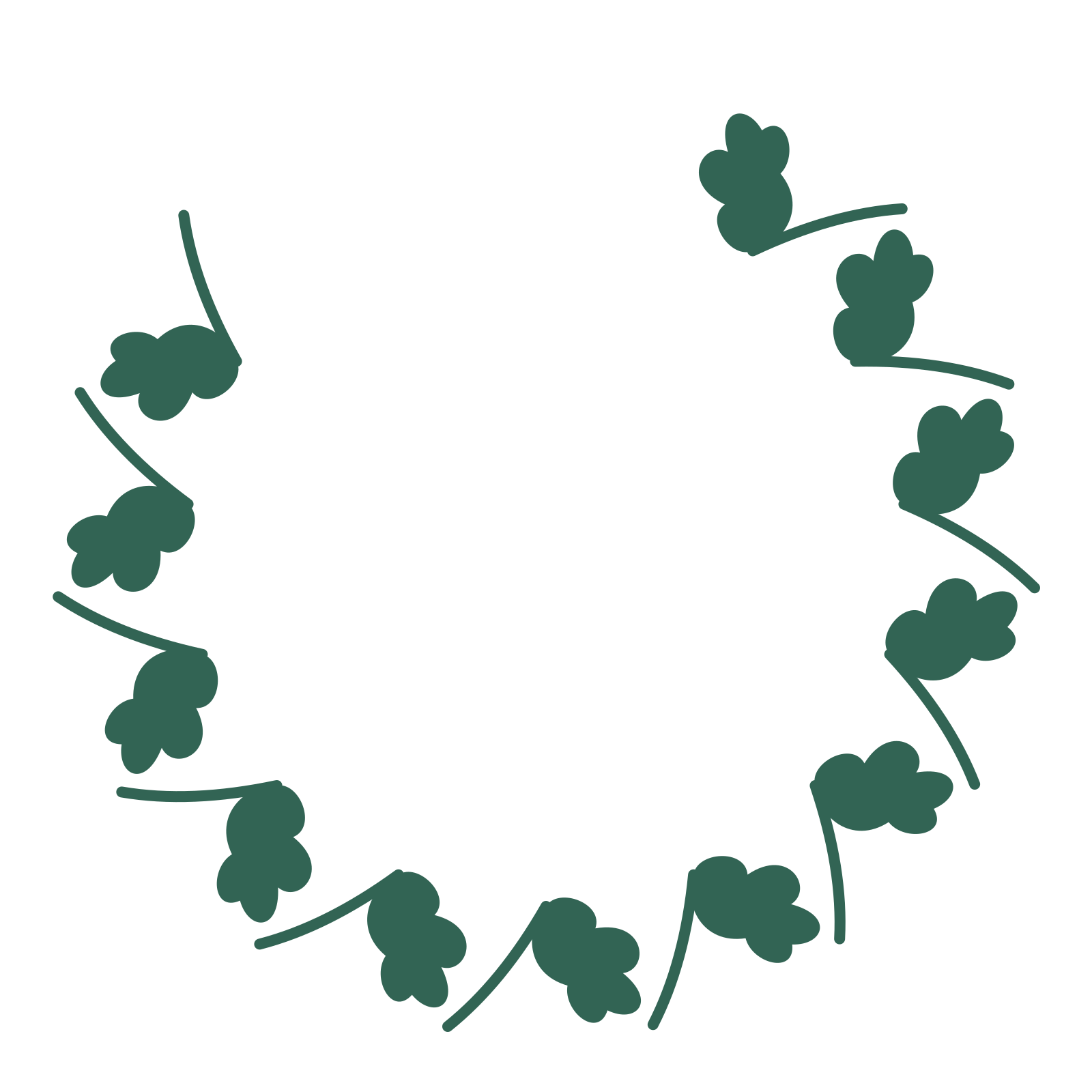 A open top oak wreath made from 12 leafy motifs around an empty centre.