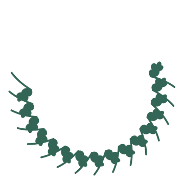 A crescent oak wreath made from 16 leafy motifs around an empty centre.