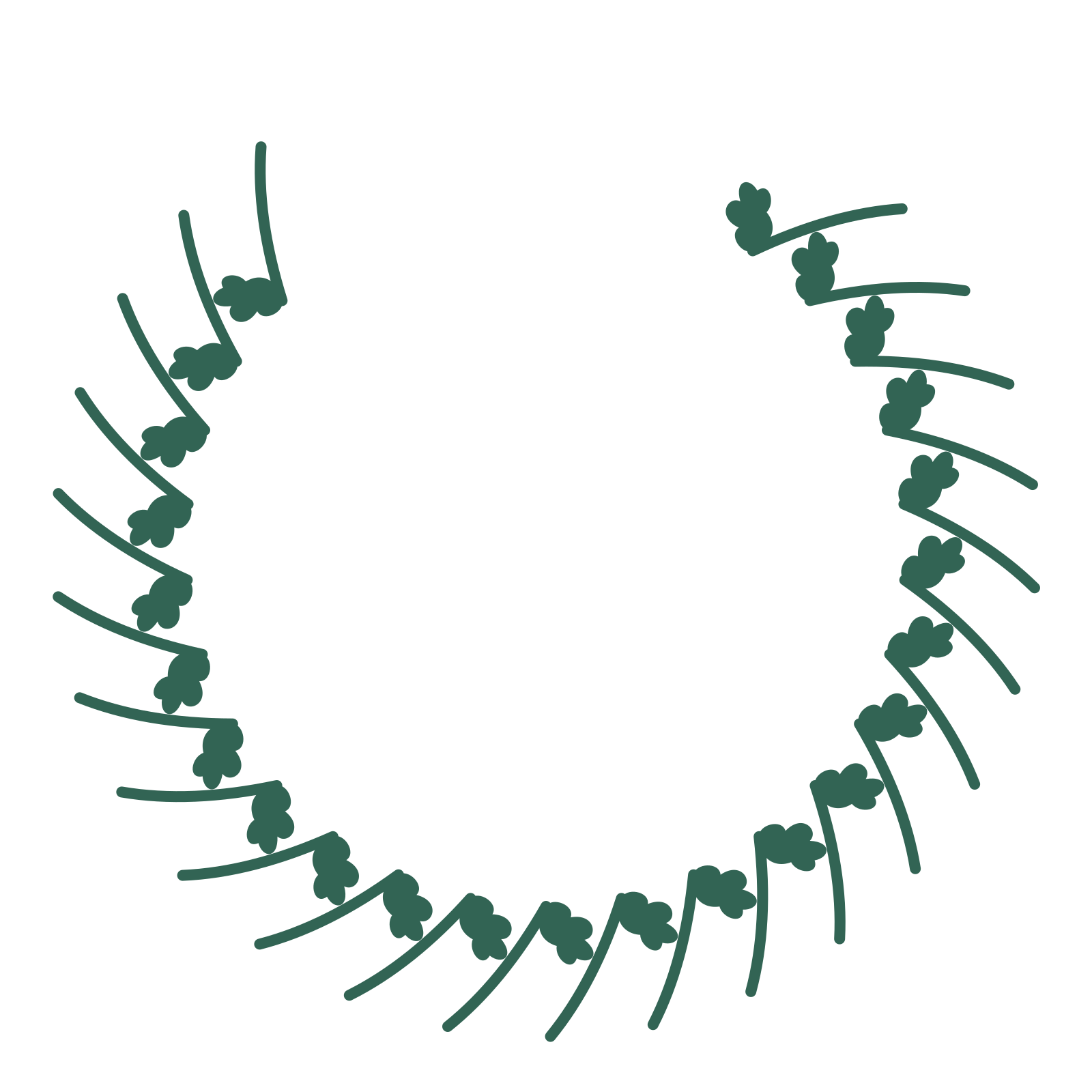 A open top oak wreath made from 24 leafy motifs around an empty centre.