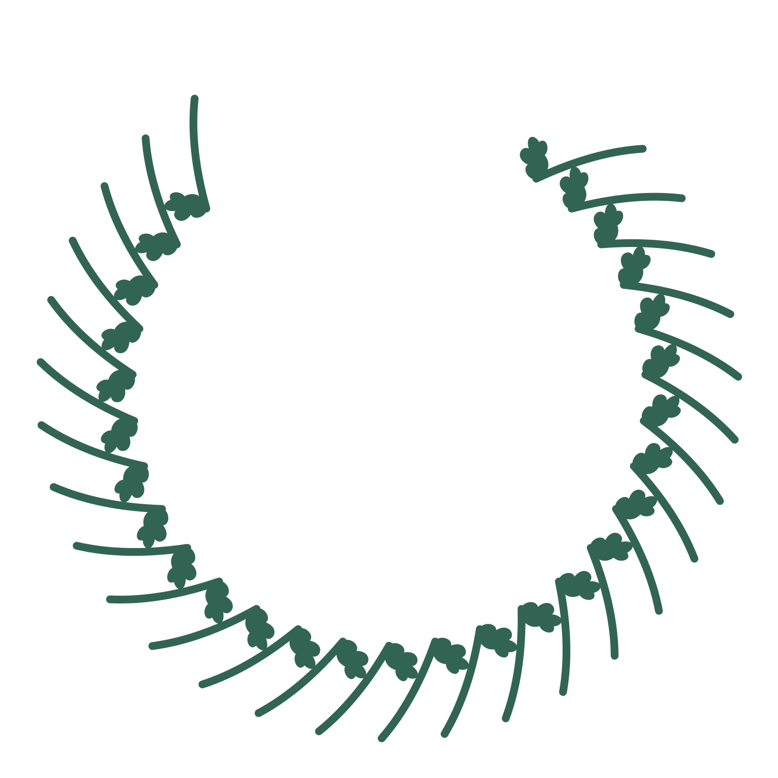 A open top oak wreath made from 28 leafy motifs around an empty centre.
