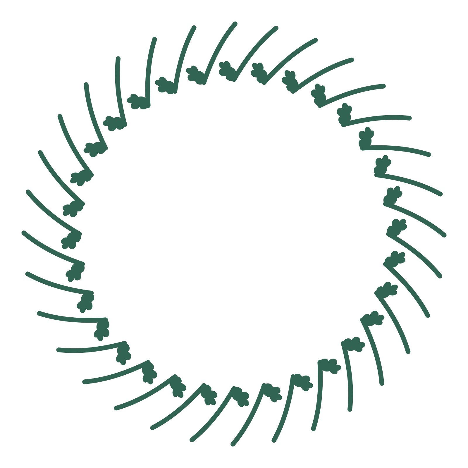 A full oak wreath made from 32 leafy motifs around an empty centre.