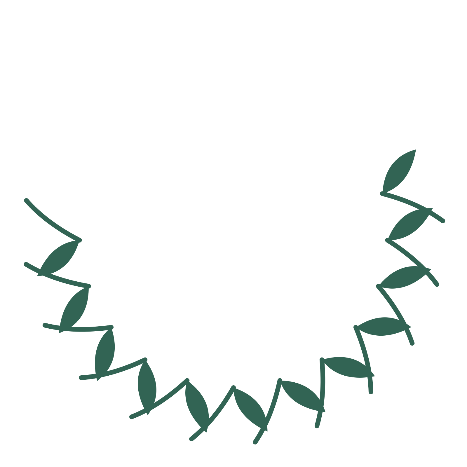 A crescent olive wreath made from 12 leafy motifs around an empty centre.
