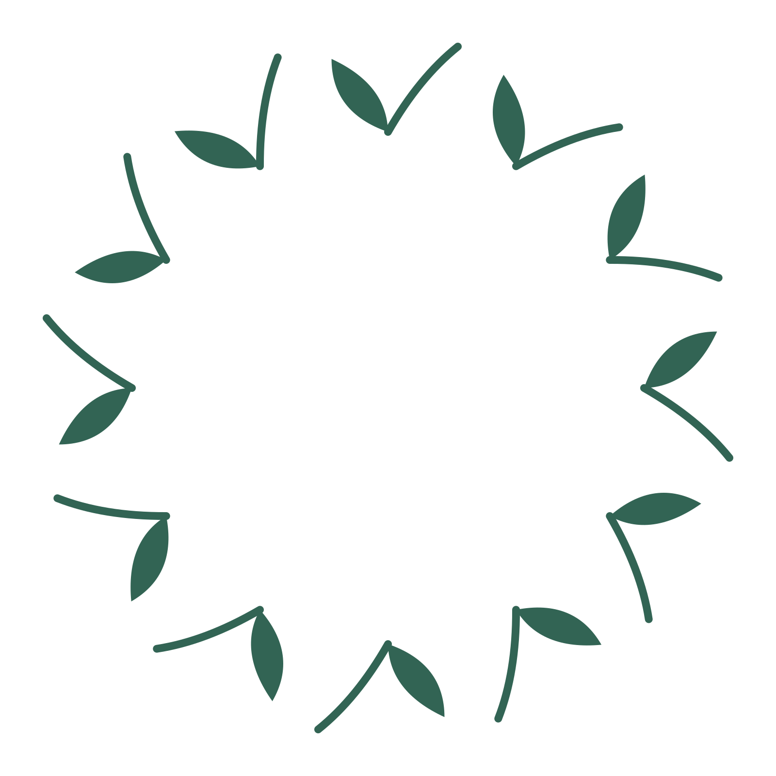 A full olive wreath made from 12 leafy motifs around an empty centre.