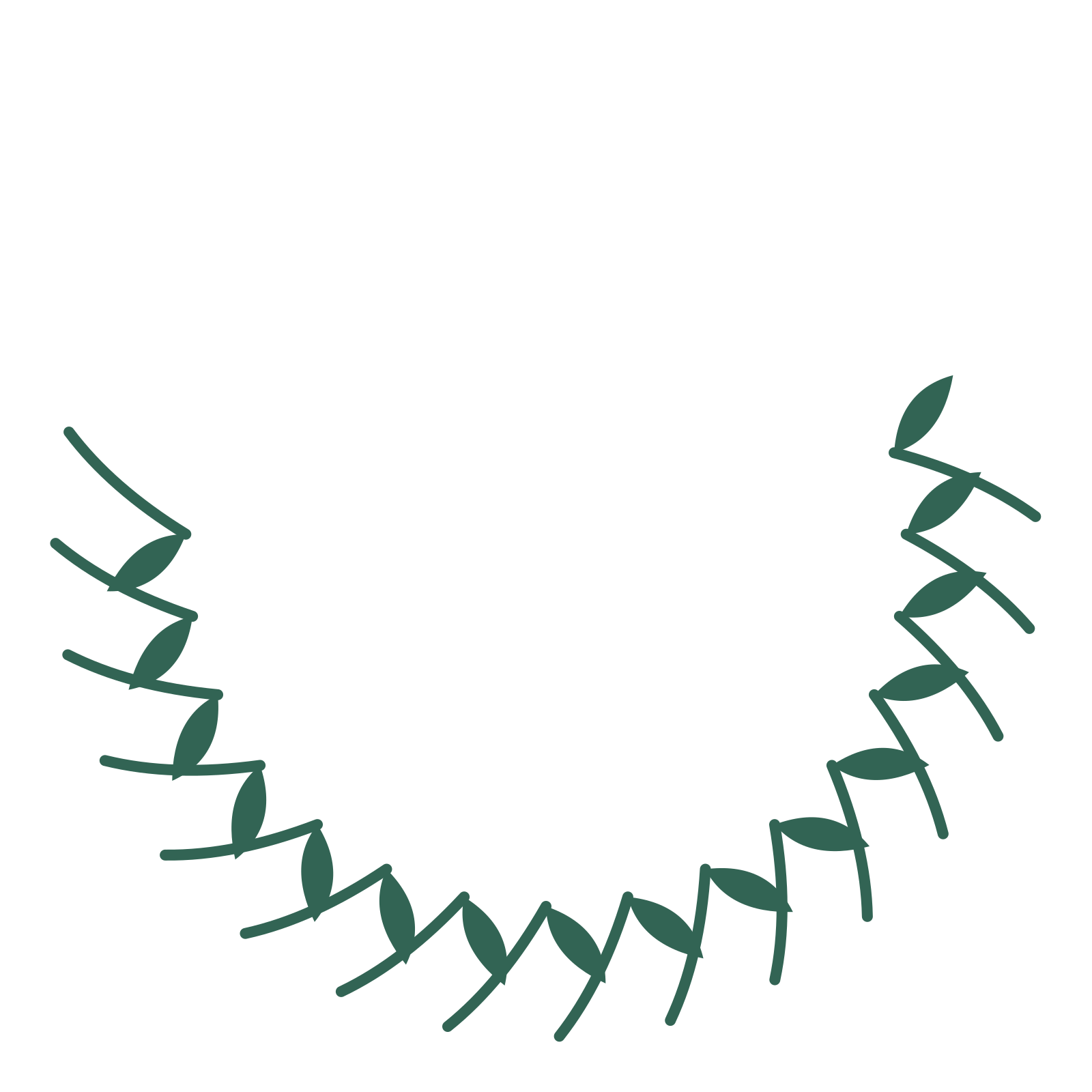 A crescent olive wreath made from 16 leafy motifs around an empty centre.
