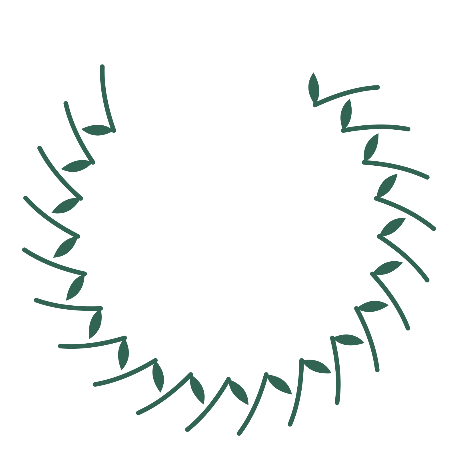 A open top olive wreath made from 20 leafy motifs around an empty centre.