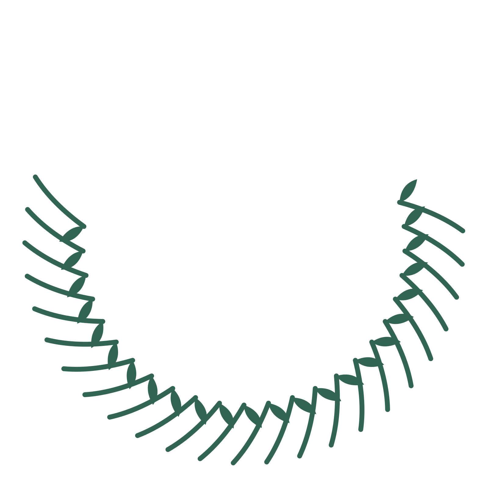 A crescent olive wreath made from 24 leafy motifs around an empty centre.
