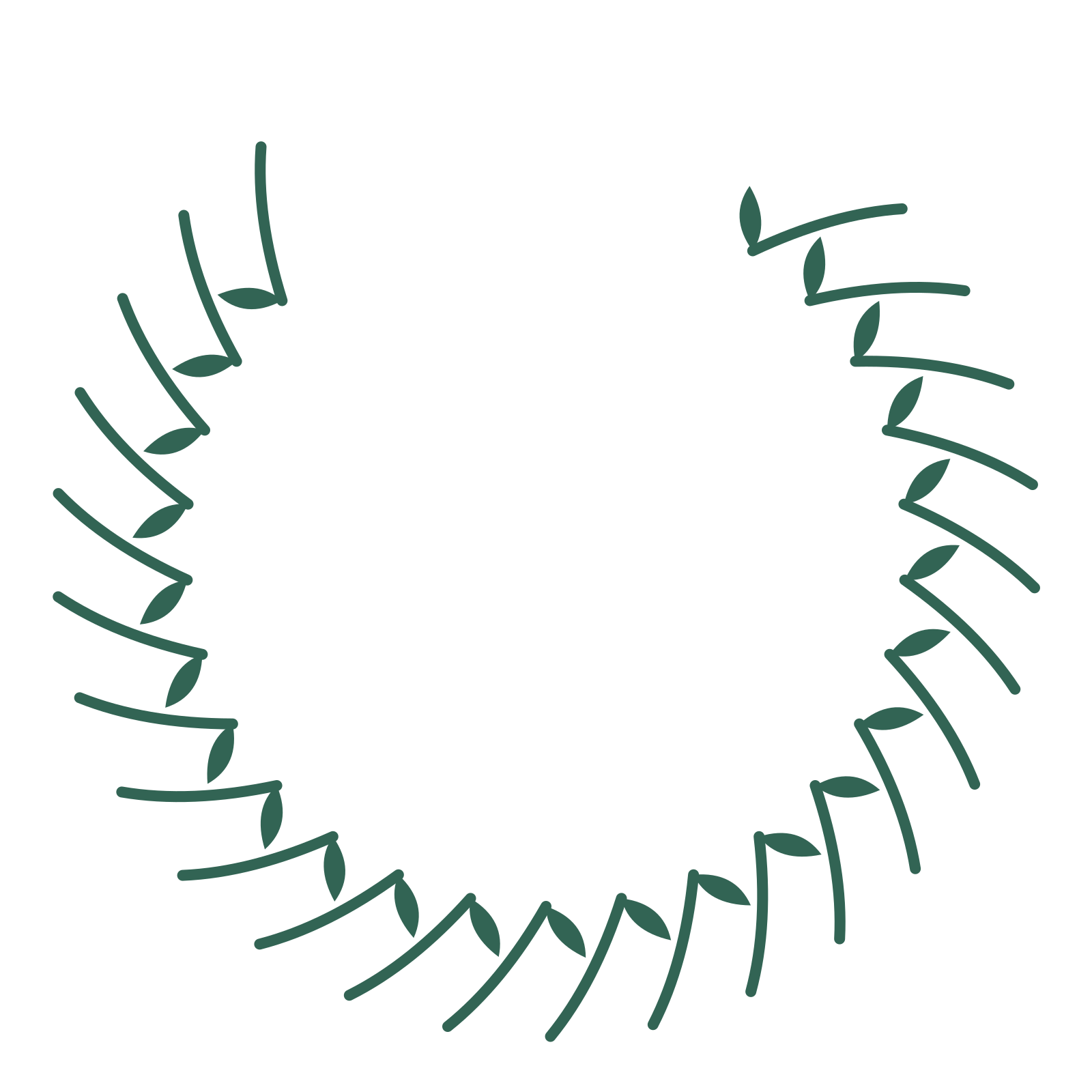 A open top olive wreath made from 24 leafy motifs around an empty centre.