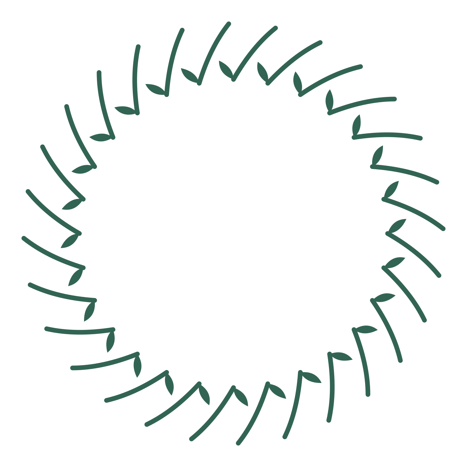 A full olive wreath made from 28 leafy motifs around an empty centre.