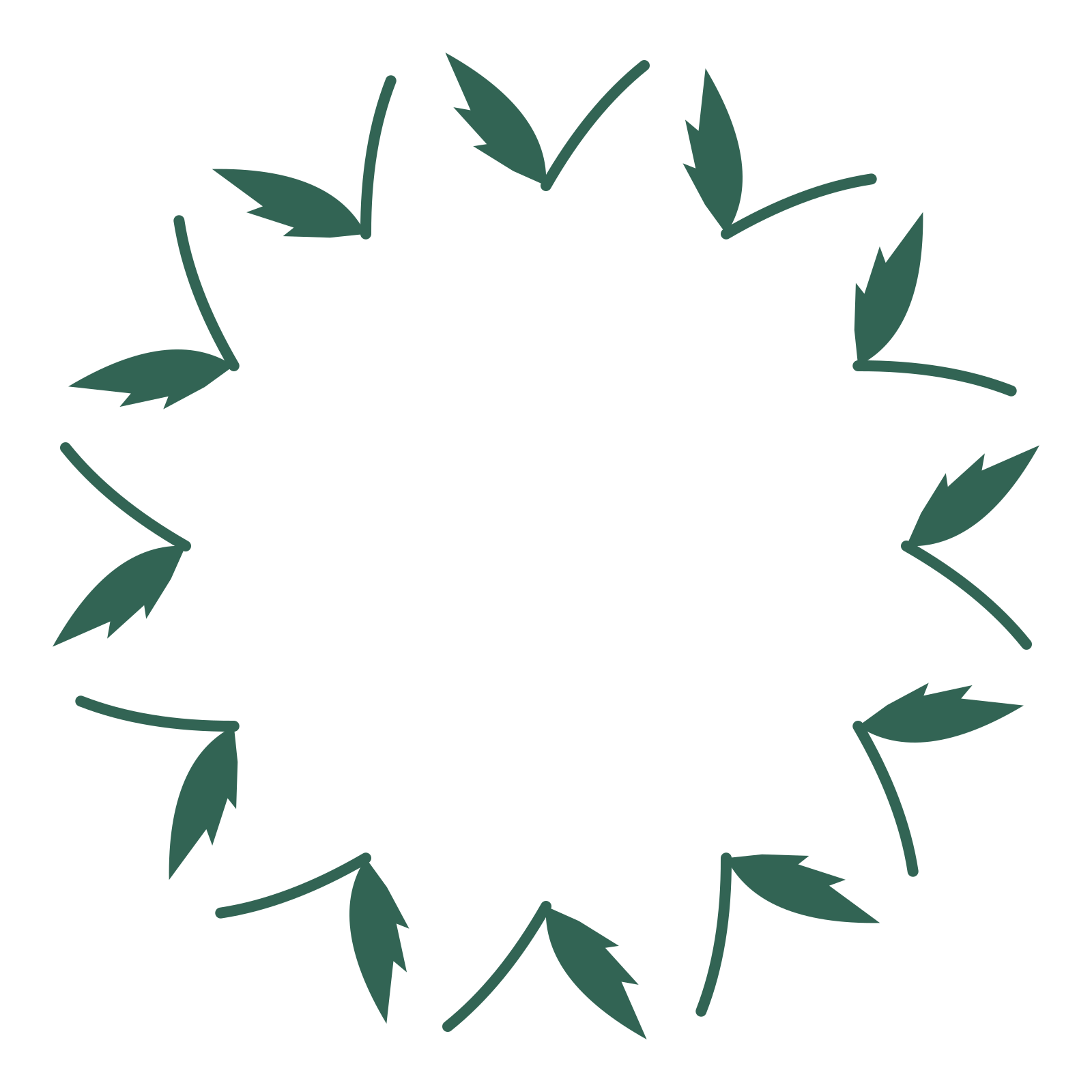 A full palm wreath made from 12 leafy motifs around an empty centre.